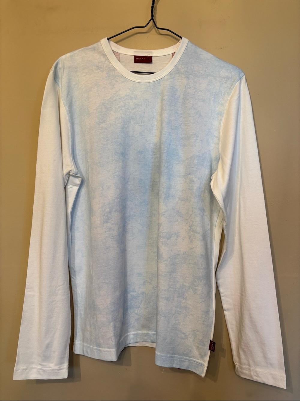 White Long Sleeve Men's Shirt with Blue pattern